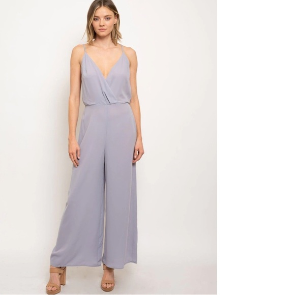Grey Open-Back V-Neck Spaghetti Strap Jumpsuit - Picture 2 of 11